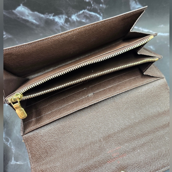 EUC Louis Vuitton Damier Ebene Coated Canvas Leather Sarah Long Wallet - Picture 7 of 14